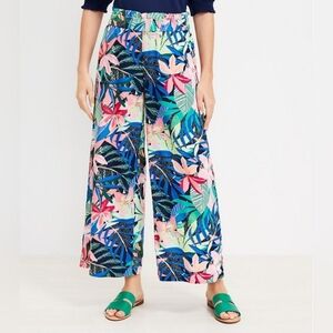 🛍LOFT Fluid Wide Leg Crop Pants Palm Pull-on Linen Blend Pockets Size Large